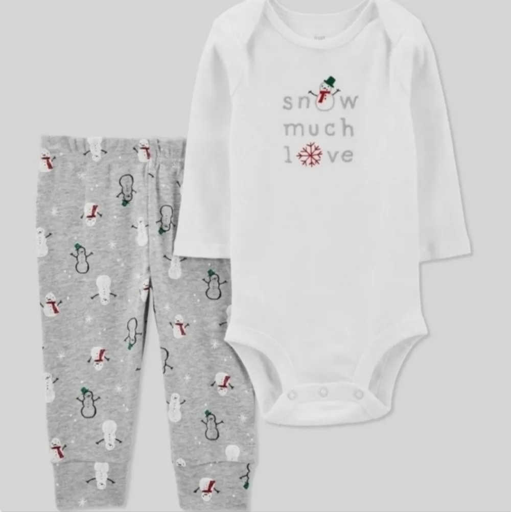 NWT CARTER'S 2-Piece "Snow Much Love" Baby Winter Outfit 3M White Grey Christmas